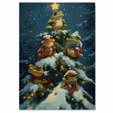 Christmas Wall Art Featuring Frogs in a Snowy Tree with Star Lights and Scarves Fun and Whimsical Holiday Animal Print for Winter Home Décor on Ready to Hang 1.5" Thick Canvas Wrap, Floating Framed Canvas, Flat Rolled Canvas